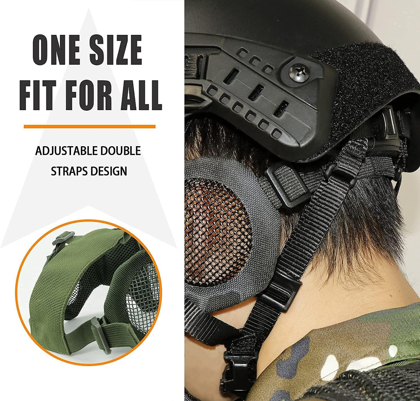 Airsoft Protective Gear Set, Half Face Mesh Mask with Ear Protection and Tactical Goggles for Adult Men Women BBS Paintball Shooting CS Survival Games Cosplay