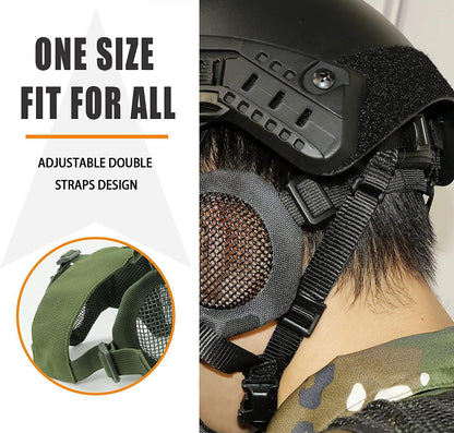 Airsoft Protective Gear Set, Half Face Mesh Mask with Ear Protection and Tactical Goggles for Adult Men Women BBS Paintball Shooting CS Survival Games Cosplay